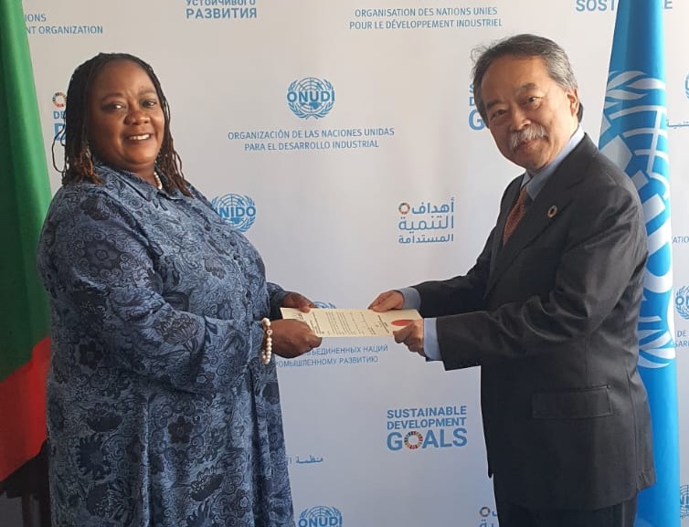 Her Her Excellency, Ambassador Eunice Luambia presenting credentials to Mr. Yuko Yasunaga, Managing Director and Officer in Charge of UNIDO